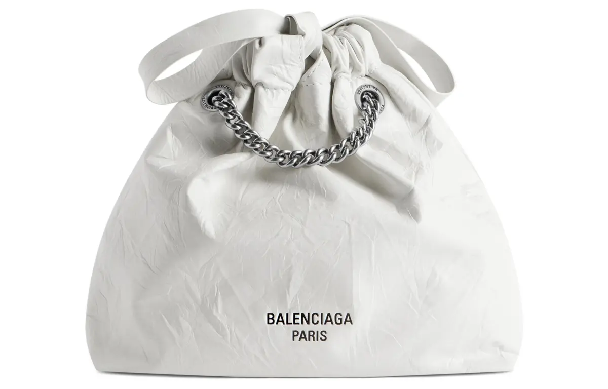 Balenciaga Crush Embossed Cow Leather Tote Shopping Bag, Shoulder Bag, Crossbody Bag Small Women's White