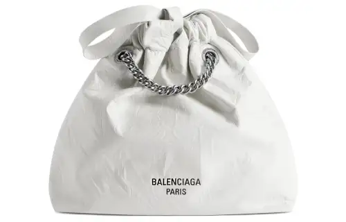 Balenciaga Crush Embossed Cow Leather Tote Shopping Bag, Shoulder Bag, Crossbody Bag Small Women's White