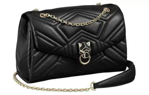 CARTIER Panthère De Cartier Calfskin Shoulder Bag, Crossbody Bag Small Women's Black