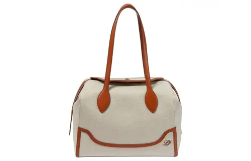 Loro Piana Canvas Shoulder Bag Large Women's Beige & Brown