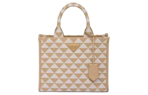 PRADA Fabric With Leather Tote Bag, Shopping Bag, Handbag Small Women's Beige/White