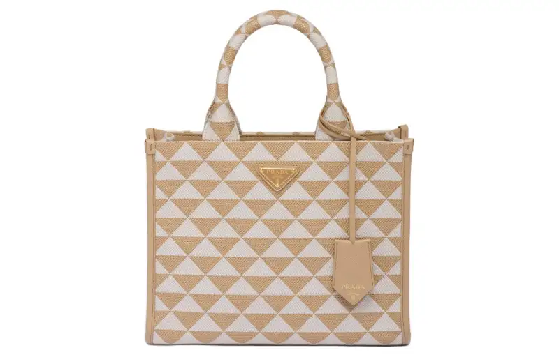 PRADA Fabric With Leather Tote Bag, Shopping Bag, Handbag Small Women's Beige/White
