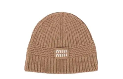 MIU MIU Letter Pattern Cashmere, Wool, Polyamide, Elastane Beanies Women's Brown