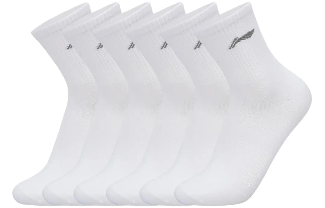 Li Ning Fitness Series Crew Socks Unisex 6 Pack White