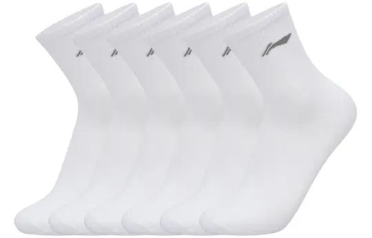 Li Ning Fitness Series Crew Socks Unisex 6 Pack White