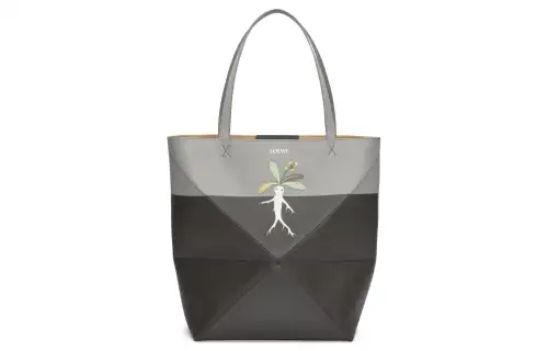 LOEWE Calfskin Tote Bag, Shopping Bag, Handbag Large Unisex Dark Gray & Pearl Gray