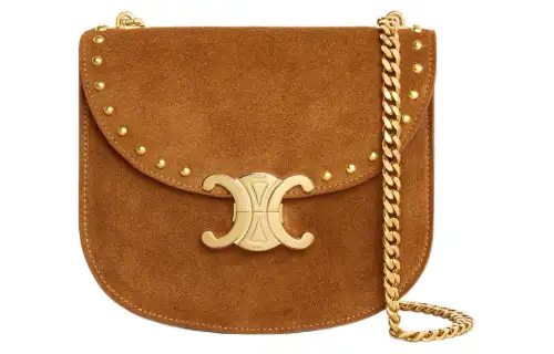 CELINE Besace Suede Calfskin Crossbody Bag, Shoulder Bag Women's Walnut