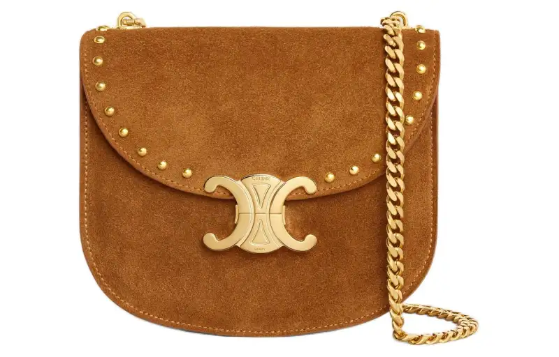 CELINE Besace Suede Calfskin Crossbody Bag, Shoulder Bag Women's Walnut