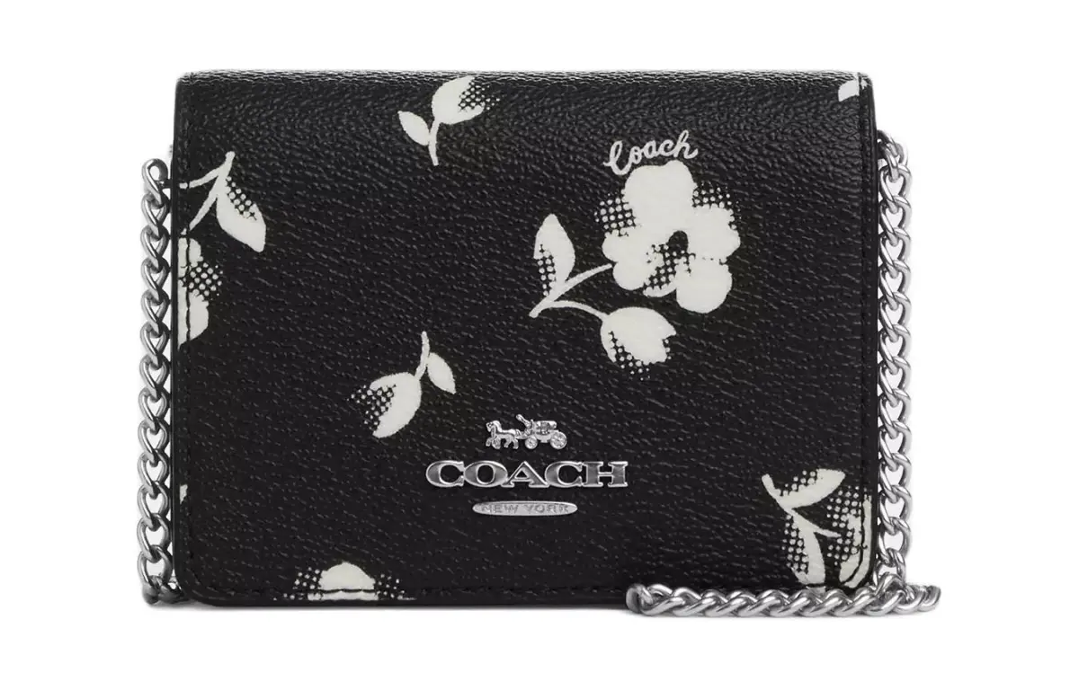 COACH Chain Canvas With Leather Wallets Women's Black
