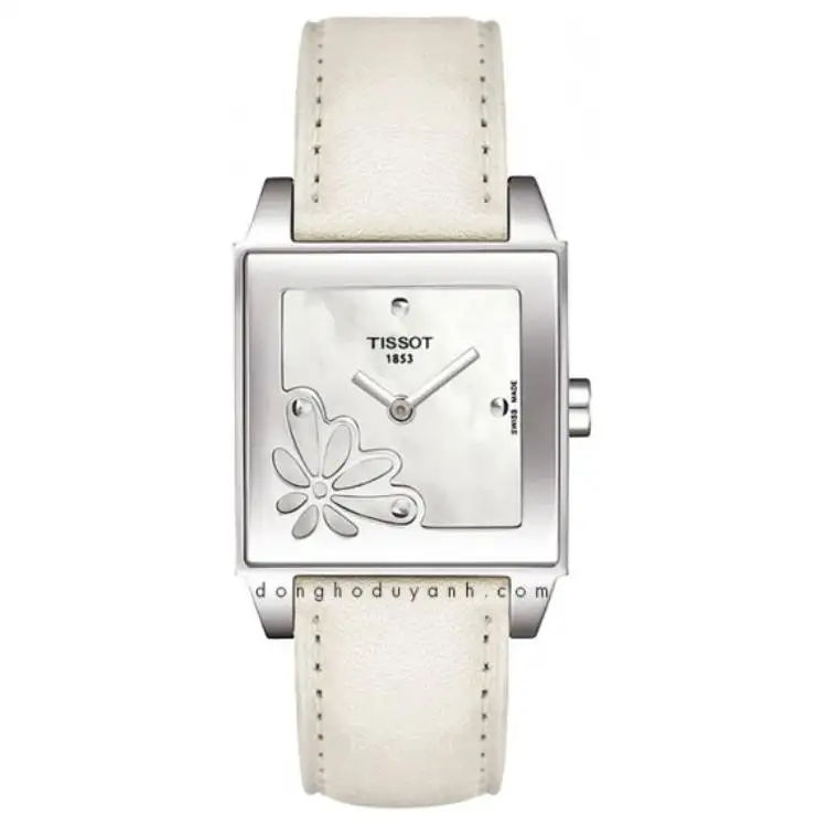 TISSOT Quartz Movement 30m Waterproof Women's Watch 25mm White Dial Stainless Steel Case Cow Leather Strap