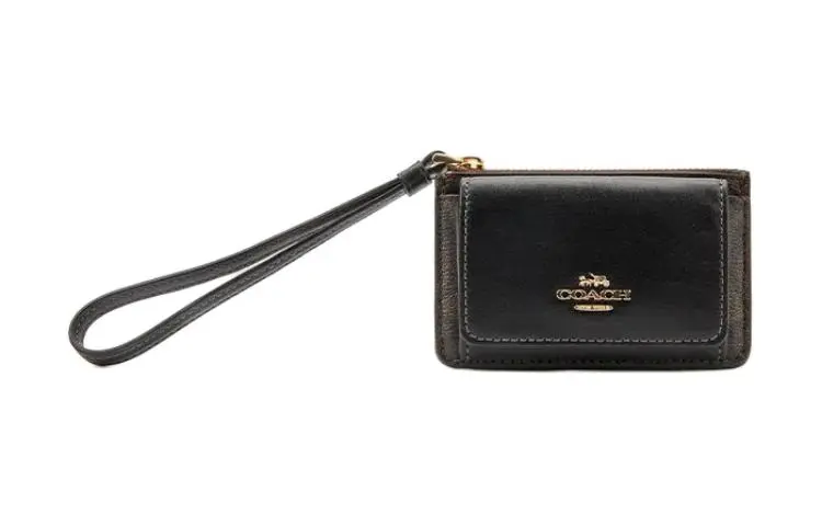 COACH Card Case PVC With Cow Leather Card Holder Women's Brown & Black