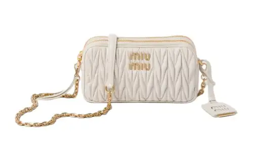 MIU MIU Matelassé Sheepskin Crossbody Bag, Shoulder Bag Women's Ecru