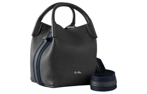 Loro Piana Satin Trim Leather One Shoulder Handbag Women's Marine Blue