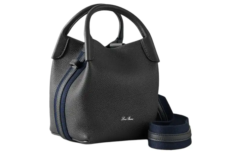 Loro Piana Satin Trim Leather One Shoulder Handbag Women's Marine Blue