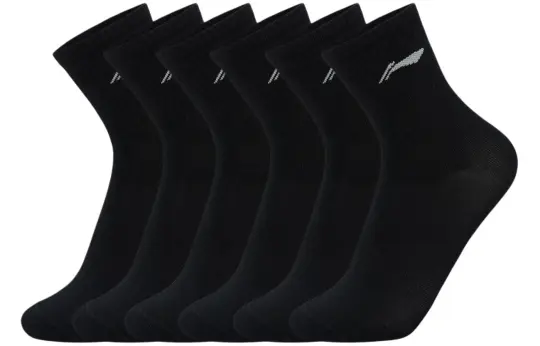 Li Ning Fitness Series Crew Socks Unisex 6 Pack Black