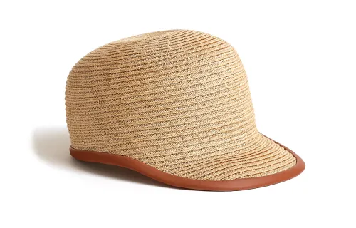 HERMES Calfskin, Palladium Plated, Hemp Hats & Caps Women's Khaki