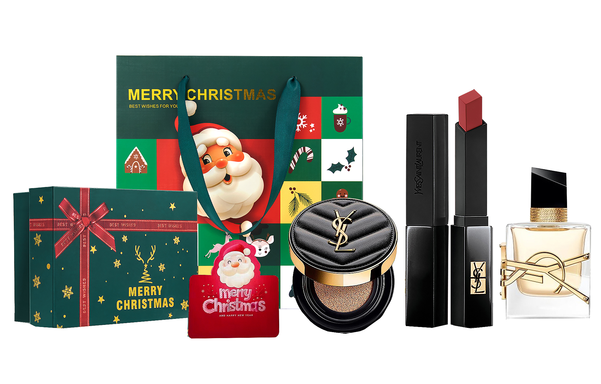 YSL Saint Laurent Lipstick Cushion Perfume Christmas Gift Box Eau de Liberty ETP+Black Leather Cushion B20+Small Black Strip 302/314 Improves Complexion