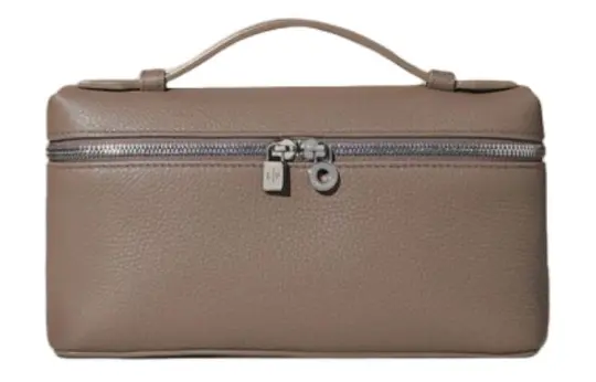 Loro Piana ExtraPocket Grain Calfskin Makeup Bag Small Square Bag One Shoulder Handbag Women's Elephant Gray