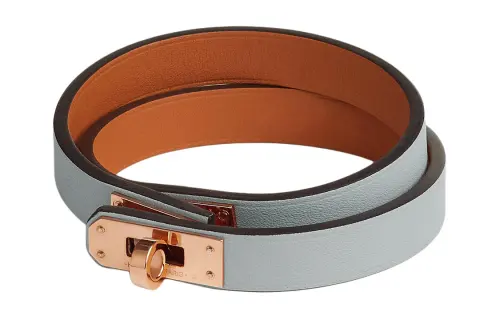 HERMES Calfskin, Rose Gold Plated Wristbands Women's Light Blue