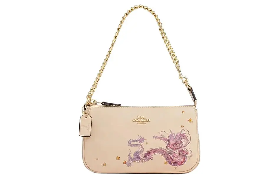 COACH Nolita Fabric With Cow Leather Handbag, Shoulder Bag Small Women's Light Khaki & Ivory White