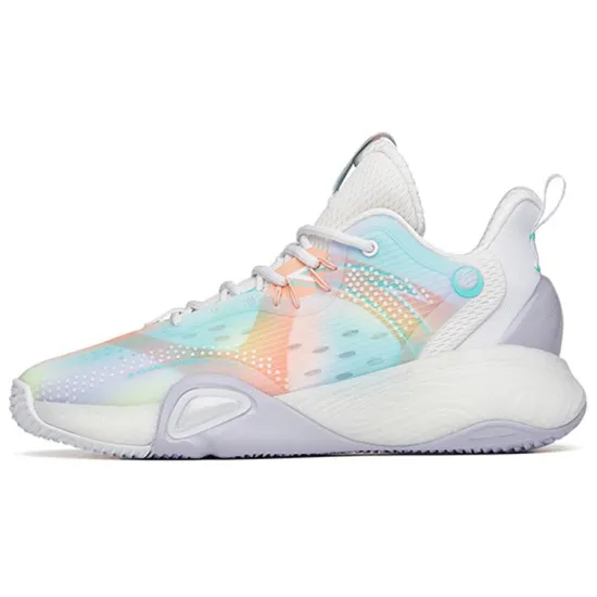 ANTA Bubble Bomb Basketball Shoes Men Low-Top Ivory White/Fluorescent Aqua/Light Rainbow Pink