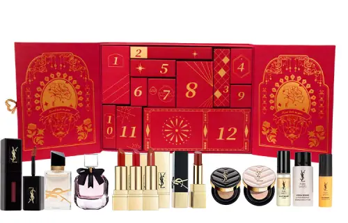 YSL, lip gloss, calendar, lipstick, perfume, gift box