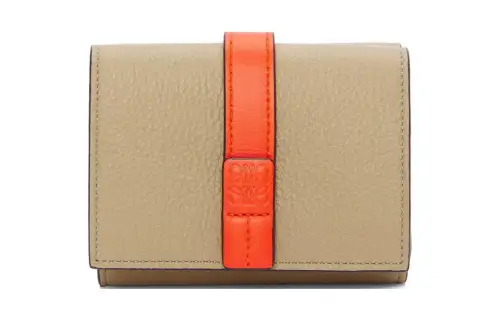 LOEWE Grain Calfskin Wallet Women's Clay Green & Bright Orange