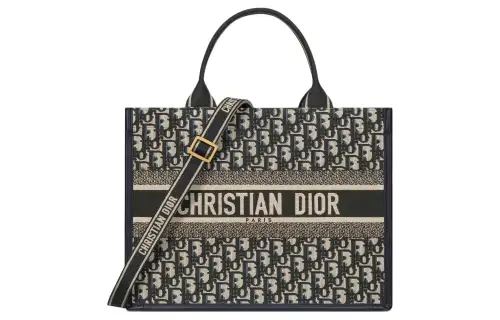 DIOR BookTote Oblique Print Embroidery Handbag Medium Women's Blue