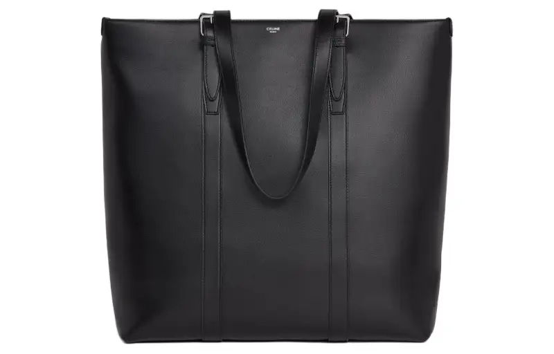 CELINE Cabas Adjustable Strap Calfskin Tote Bag, Shopping Bag, Handbag Men's Black