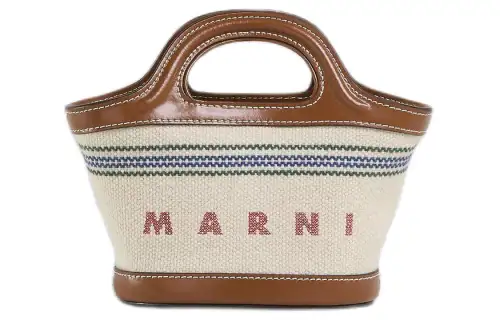 MARNI TROPICALIA With Cotton And Cow Leather Handbag Women's Natural & Mocha