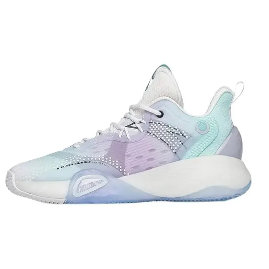 ANTA Bubble Bomb Basketball Shoes Women's Low-Top Light Sand Green/Lotus Purple/Ivory White
