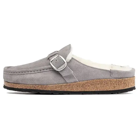 Birkenstock Buckley Shearling Suede Leather Narrow Fit Sandals 'Whale Gray' Women's