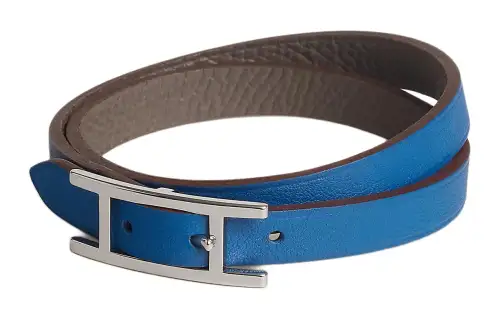 HERMES Calfskin, Palladium Plated Wristbands Women's Dark Blue