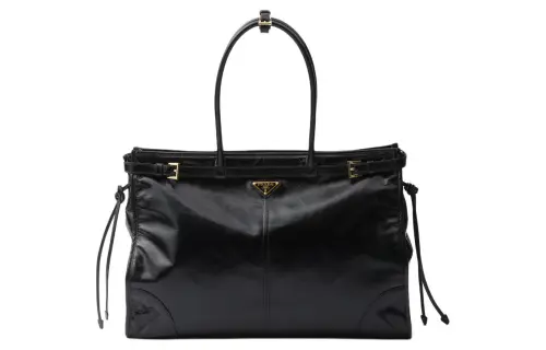 PRADA Bonnie Cow Leather One Shoulder Briefcase Large Women's Black