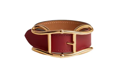HERMES Calfskin, Metal Wristbands Women's Red