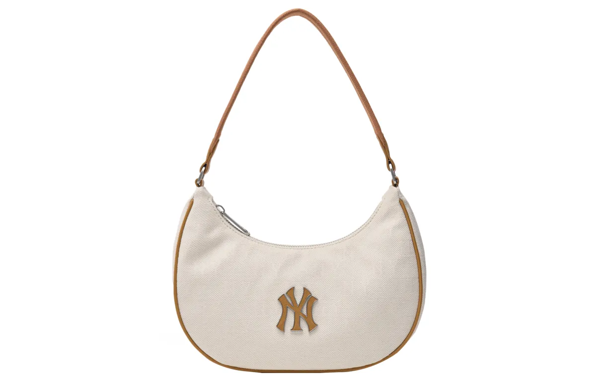 MLB Polyester With Cotton Shoulder Bag, Handbag, Shoulder Bag Regular Unisex Beige & Brown