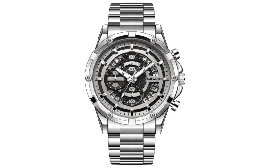 FAIRWHALE Driver Collection Quartz Movement Metal Strap Watch Men's Watches Silver Dial
