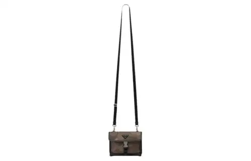 PRADA Recycled Polyamide One Shoulder Crossbody Cell Phone Pouch Men's Dark Brown