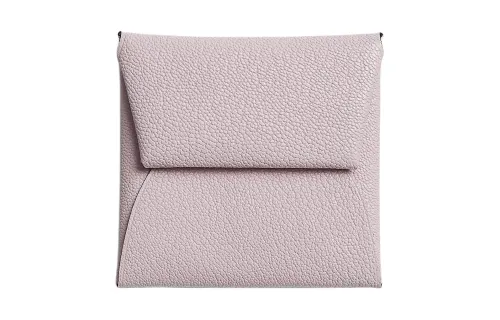 HERMES Bastia Silver Tone Buckle Mysore Goat Skin Wallet Women's 09 Mauve Pale Light Purple