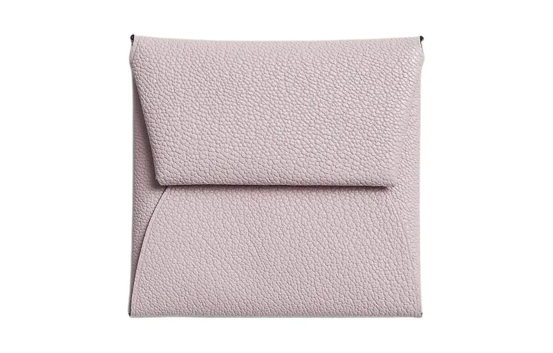 HERMES Bastia Silver Tone Buckle Mysore Goat Skin Wallet Women's 09 Mauve Pale Light Purple