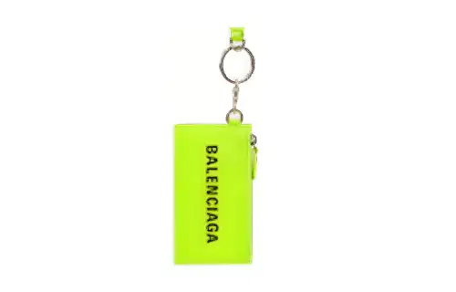 Balenciaga Cash Lanyard Grain Calfskin Card Holder Women's Fluorescent Yellow