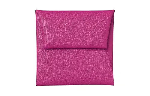 HERMES Bastia Silver Tone Buckle Mysore Goat Skin Coin Purse Wallet Women's 9I Magnolia Mulan Pink