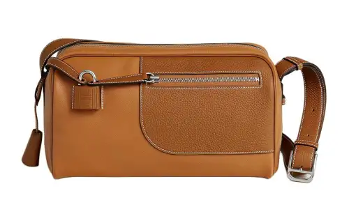 HERMES Nouveau On Body Evercolor Calfskin With Clemence Bullock Leather Crossbody Bag, Shoulder Bag Men's Toffee & Gold
