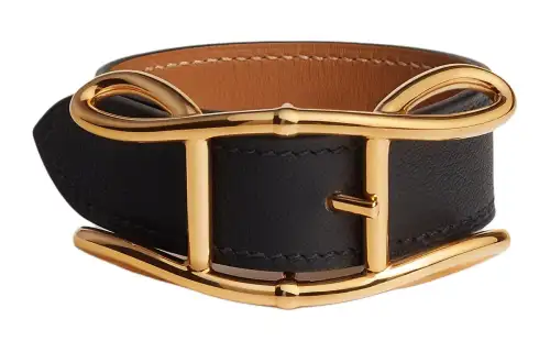 HERMES Calfskin, Metal, Gold Plated Wristbands Women's Black