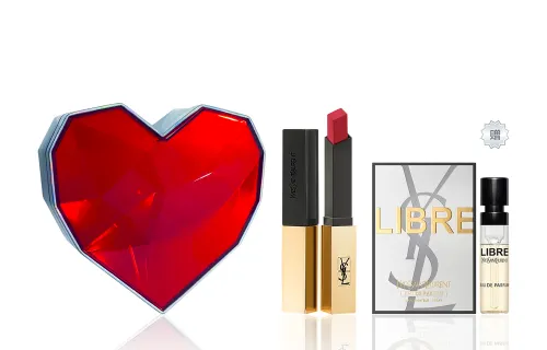 YSL, gift box, matte lipstick, perfume for professional use, translucent shading, natural and permanent formula, sample