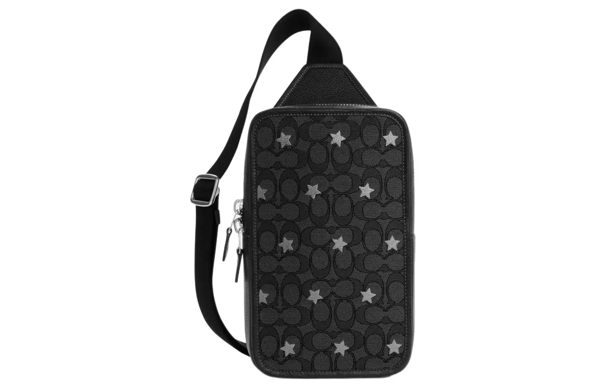 COACH Sullivan Jacquard With Refined Pebble Leather Crossbody Bags Small Men's Silver & Charcoal & Black
