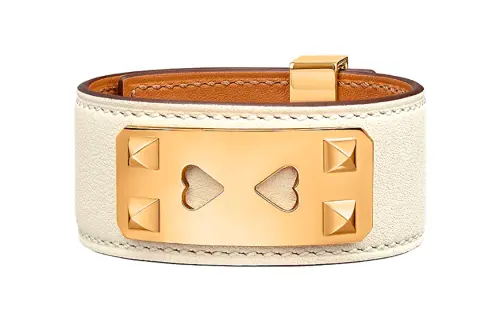 HERMES Calfskin, Gold Plated, Metal Wristbands Women's Camel