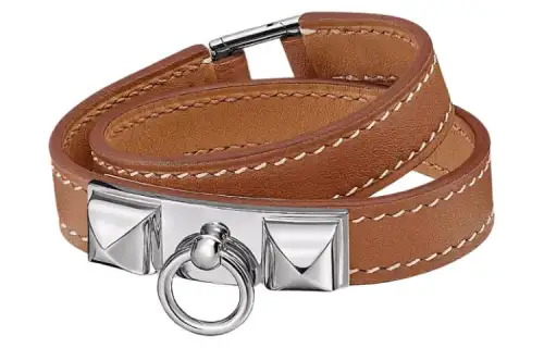 HERMES Calfskin, Palladium Plated Wristbands Women's Brown