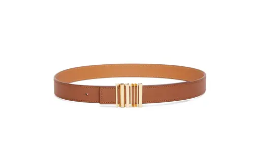 LOEWE Logo Emblem Smooth Buckle Leather Belts Women's Brown Width 2.8CM