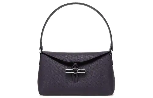 LONGCHAMP Le Roseau Grain Cow Leather Handbag, Shoulder Bag Small Women's Purple
